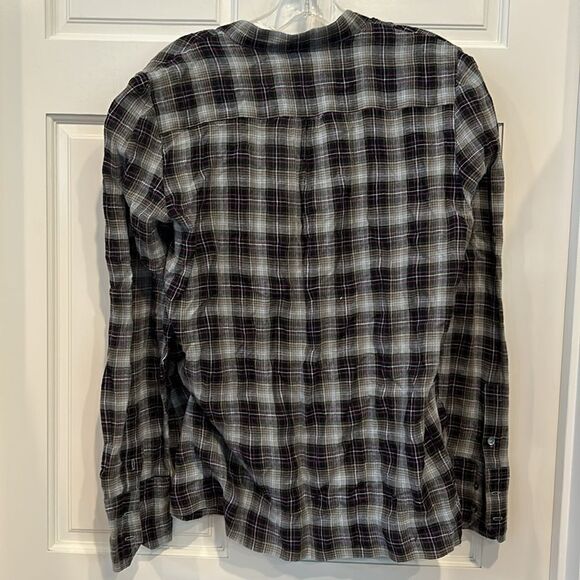 Sundance plaid blouse with ruffle neck, front size large - Picture 8 of 8